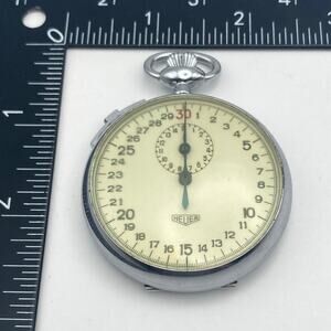 VTG Heuer Open Face Manuel Pocket Stop Watch Slide Bar 30 Sec/ 15 Minutes Works